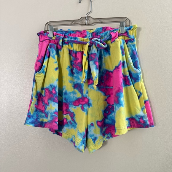 Full Circle Trends Tie Dye Pull On Elastic High Waist Festival Boho Shorts 1X - Picture 1 of 6